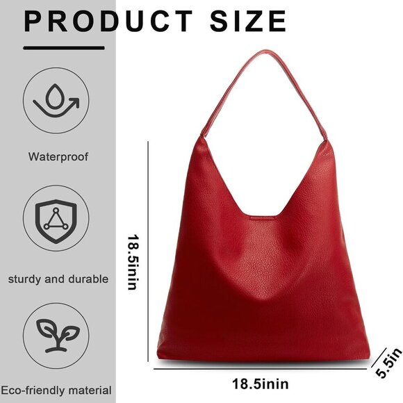Hobo Bags for Women Soft PU Leather Shoulder Handbag high-capacity Slouchy Tote - Picture 4 of 6
